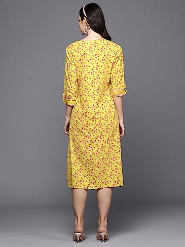 Image of INDO ERA Women's A-Line Floral Cotton Ethnic Midi Dresses(23Prn4774)