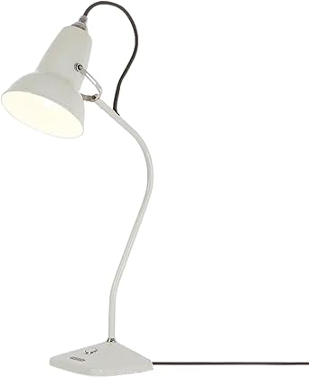 Anglepoise Original 1227 Mini Table Lamp | Gloss Paint Finish Cast Iron Base Steel Shade & Profiled Arm Chrome Plated Fittings Push Switch for Office Home Decor Bedroom Reading Lamp (Linen White)
