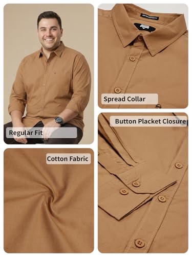 Image of Thomas Scott Men's Plus Size Cotton Casual Shirt | Regular Fit | Long Sleeves | Spread Collar | Solid | Soft & Breathable | Everyday Comfort Shirt for Men