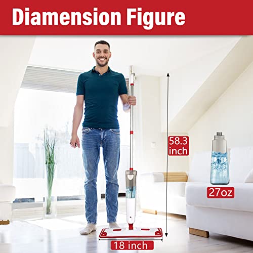 Mop For Floor Cleaning, Professional 18 Inch Washable Reusable 3 Pads Refills And Long Handle For Easy Wet Dry Mopping, Dust Flat Mops For Hardwood Laminate Tile #TOP3