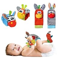 BRTNUP Baby Wrist and Ankle Rattles Toys, Foot Finder Socks Wrist Rattles Baby Toys 0-6 Months Sensory Toys for Babies Newborn Sensory Toys for Baby Boy & Girl Baby Rattles Baby Shower Gifts (Giraffe)