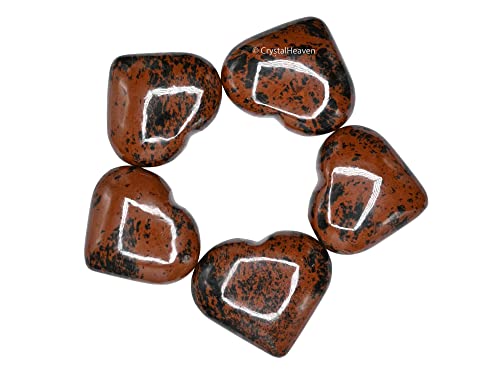 Image of Certified Mahogany Obsidian Crystal Heart Palm Pebbles Stones for Anxiety Stress Relief Massage - AAA Grade Original Healing Gemstone Agate Heart Palm Stone for Yoga Meditation Spiritual