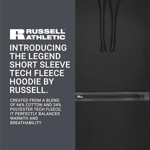 Russell Athletic Mens Legend Tech Fleece Hoodie - Warm, Breathable Cage Jacket with Pocket - Outdoor & Everyday Comfort HF Black