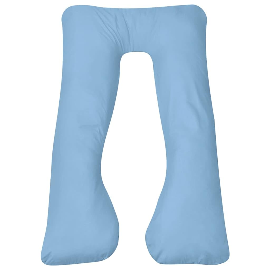 Cojín de maternidad en forma de U, 90 x 145 cm, color azul claro, microfibra con relleno de algodón PP, funda extraíble, suave y duradera, ideal como cojín de vientre y espalda para dormir de