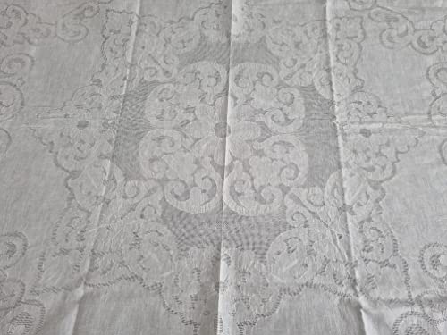 Generico Elegante Copriletto in puro lino con ricamo Sfilato Siciliano e punto pieno a mano