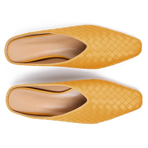 Image of Woven Mules for Women Slip on Comfortabke Metallic Slides Ladies Trendy Square Toe Hidden Wedge Mules