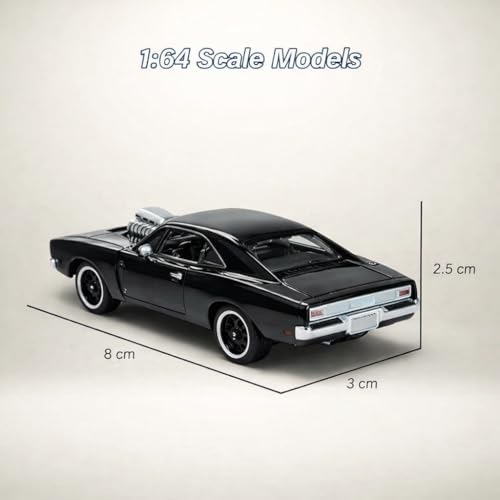 Image of 1:64 Scale Diecast Metal Muscle Car | Alloy Body Mini Collectible Cars with Smooth Wheels | Realistic Display Model & Racing Toy for Kids, Adults & Collectors (Muscle Car 1:64 Scale - Black)