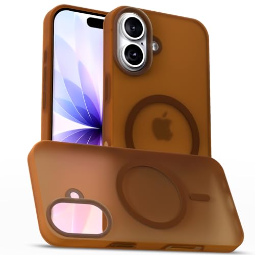 Image of Amazon Basics Back Cover for iPhone 17 | Hybrid Design with Soft Silicone Edges & Hard Frosted TPU Back | Mag-Safe Compatible | Shockproof Design Back Case (Brown)