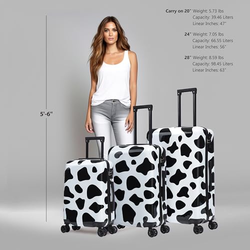Image of InUSA Cow Print Luggage with Spinner Wheels | Durable Lightweight Hardside Suitcase | Travel Bag with Handle and Trolley | (20in, 24in, 28in) 3 Piece Set