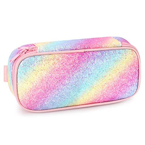 Image of mibasies Girls Pencil Case for Kids, Multi-Slot Pencil Pouch, Twill Pink Blue