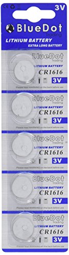 BlueDot Trading Long-Lasting & High Capacity 3V CR1616 Battery Lithium Coin Cell Batteries for Car Remote, Key Fob, and More (Packaging May Vary), 5 Count