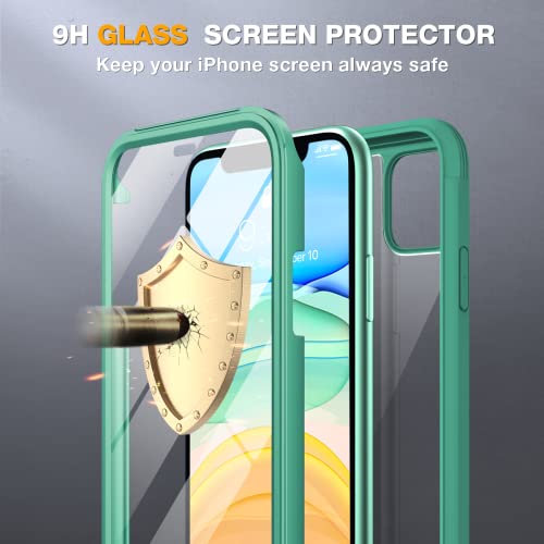 Image of Miracase Glass Series for iPhone 11 Case 6.1 inch, Upgraded Full-Body Rugged Phone Bumper Case Cover with Built-in 9H Tempered Glass Screen Protector and Camera Protector, Light Green