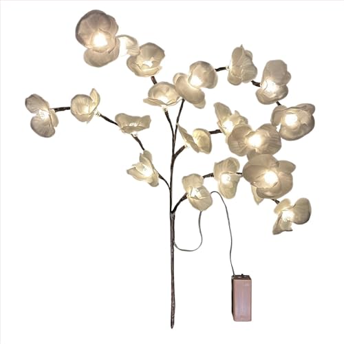 YRO 光る花 胡蝶蘭風 LEDライト 造花 夜の雰囲気 バーカウンター ディナー クリスマス テーブルライト (White)