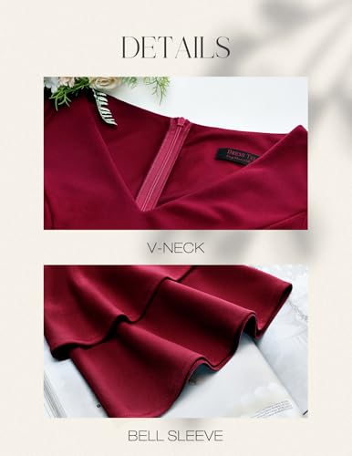 Image of DRESSTELLS Women's Cocktail Dress Summer Wedding Guest Party Vintage 3 /4 Bell Sleeve V Neck A-Line Dress