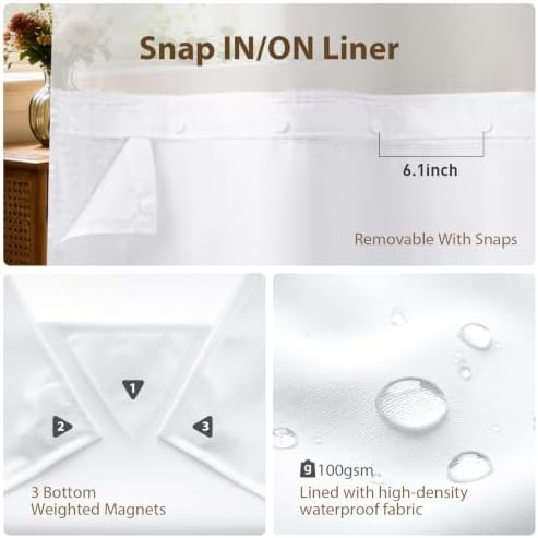 Dynamene White Hook Free Chevron Boho Shower Curtain & Snap-in Liner,72x81 - 5