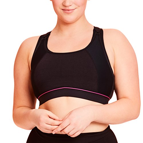 La Leche League Women's Wireless Nursing Sports Bra High Impact Support Nursing Bra, Small, Black/Hot Pink
