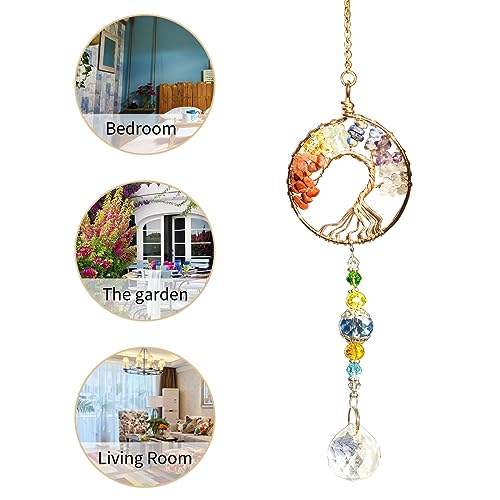 3pcs Tree of Life Chakra Crystal Suncatcher Windows Hanging Gloden Sun Catchers Decor with Prisms for Car, Feng Shui House Warming Gift for Home - Thumbnail 4