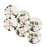 Bico Magnolia Floral Appetizer Plates Set of 6, 6 Inch Small Ceramic Dessert Plates for Snacks, Salad, Tablescape, Microwave and Dishwasher Safe, Gift for Housewarming and Thanksgiving