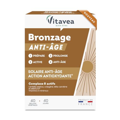 Vitavea - Bronzage Anti-Âge - Prépare, Active et Prolonge les effets du soleil - Peau Sublimée - Complément Alimentaire avec Centella Asiatica, Zinc, Vitamine B5,...