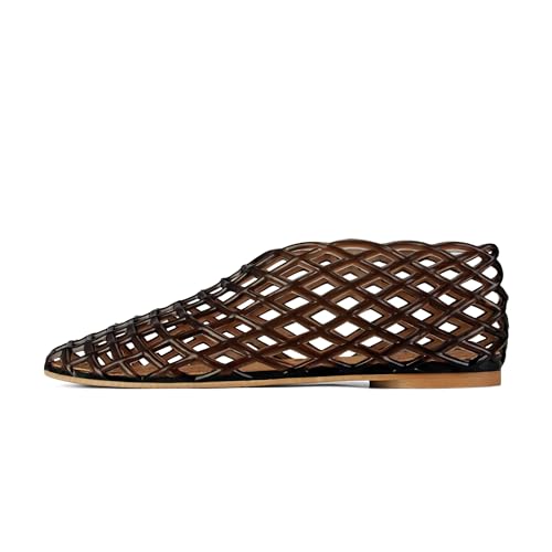 Image of Jelly Mesh Ballet Flats for Women Fishnet PVC Clear Hollow Jellies Sandals Comfortable Beach Ballerina Flats Shoes