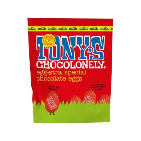 Tony's Chocolonely Easter Eggs Pouch - Milk Chocolate - Milkchocolate - 1 x 180 Gram - Easter Gift - Fairtrade Chocolate - Mini Eggs - Family Chocolates Cover