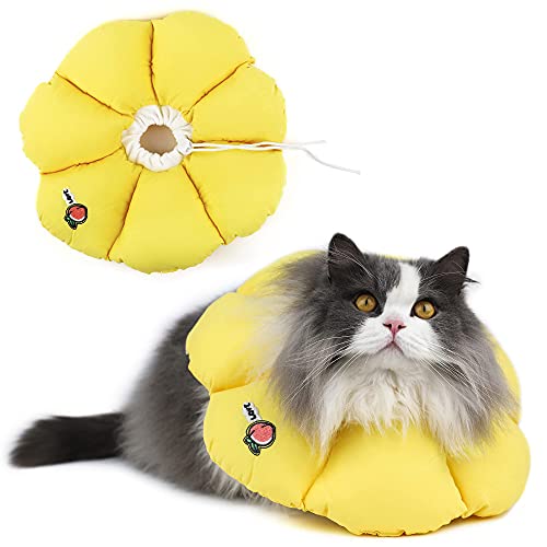 Image of HiDREAM Cat Cone Collar,Cute Waterproof Elizabethan e Collar for Cats,Anti-Bite Lick Wound Healing Safety Cat Recovery Collar,Yellow Flower All-Season Style