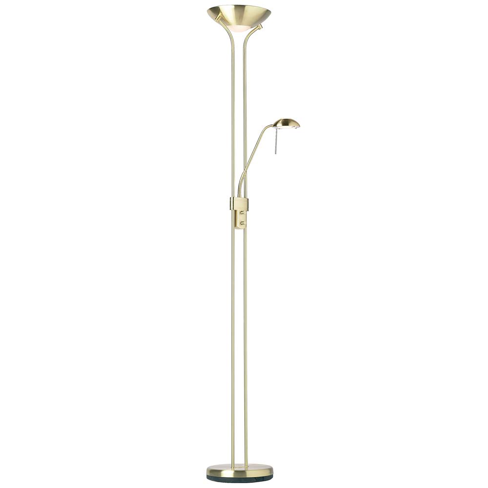Mother & Child Dual Floor Lamp & Adjustable Flexible Gooseneck Reading Light – Satin Brass & Opal Glass –Twin Dimmer Switch Task Light Bulb– 1.8m Tall Free Standing Living Room Lounge Modern Lighting — image 1