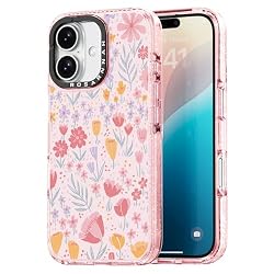 Rosarnnah for iPhone 16 Case Aesthetic Pink, Pink Floral | Cute Funny Pattern Design for Girls Women Men, Durable Shockproof 6.1″ Phone Case 6.6ft Drop Protection for Fashion Daily