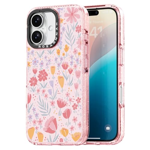 Rosarnnah for iPhone 16 Case Aesthetic Pink, Pink Floral