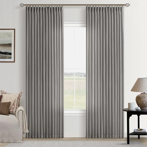 Image of Gray Pinch Pleat Semi Sheer Linen Curtains 84 Inch Long for Bedroom