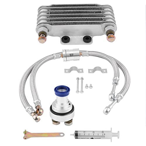 Engine Oil Cooler, Motorcycle Oil Cooling Radiator System Kit for Honda CB CG 100CC-250CC(Silver 85ML)