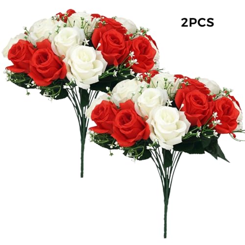 Roses en soie pour fleurs de cimetière de qualité supérieure, décoration de tombe rouge
