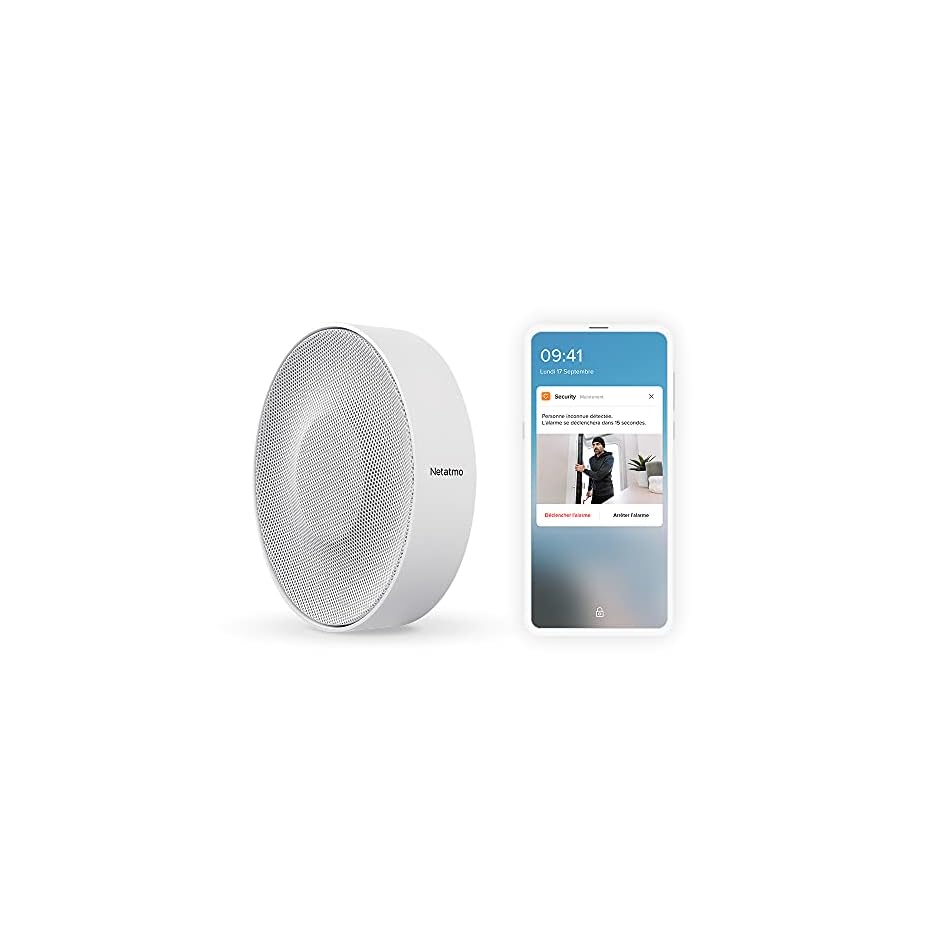 netatmo sirène intérieure intelligente, sans fil, wi fi, 110 db, activation/désactivation automatique, sans abonnement, sur piles ou sur secteur avec un câble