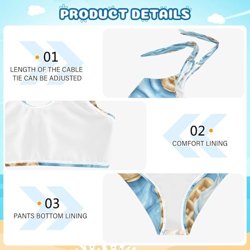 Blue Ice Cream Glaze Down Wafer Girls Tankini Swimsuit Kids Bikini Sets 2 Pcs Bathing Suit 3T4