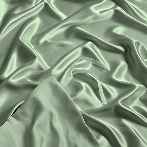 Image of NSGZ Satin Duvet Cover for Weighted Blanket, 60x80, 8 Ties, Sage Green | 8 Ties And Zipper For Secure Fit, Cooling Satin Gentle On Skin, Machine Washable, Fits 48x72 And 60x80 Weighted Blankets