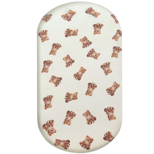 Image of LifeTree Muslin Bassinet Sheets Unisex, Soft Breathable Fitted Baby Bassinet Sheets, 1 Pack for Standard Bassinet for Baby Boys Girls, 70% Viscose from Bamboo + 30% Cotton, Bear Pattern, 32" x 16"