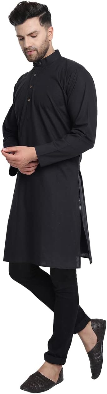 In-Sattva Men's Indian Classic Banded Collar Pure Cotton Long Kurta Tunic - Image 4