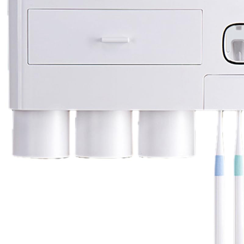 SIXRUN Soporte para Cepillos de Dientes Montado en la Pared, Soporte Magnético de Plástico para Cepillos de Dientes con Dispensador de Pasta de, Almacenamiento en Cajones, Vasos Al Revés para Uso