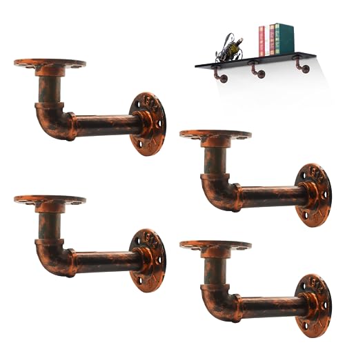 MLOQI 4 Soportes Industriales Para Estanterías de Tubos de Hierro, Escuadras Metalicas, Escuadras Para Estanterias con Hardware (Cobre Rojo 14 cm)