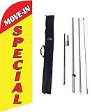 GLOBAL ADVERTISING SOLUTIONS Move In Special 6ft Feather Flag Eye Catching Banner Sign for Business and Marketing Complete Set with 8ft Pole Kit Travel Bag and Ground Spike (Yellow)