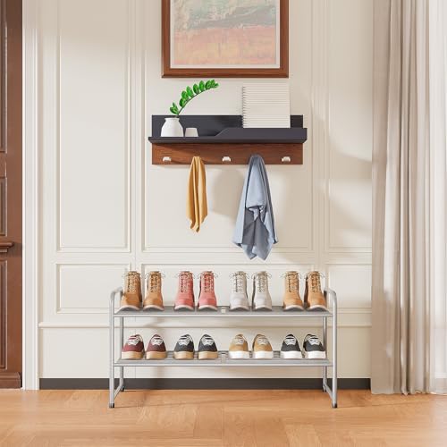 Image of 2 Pack Shoe Rack, 2-Tier Metal Stackable Shoe Shelf Storage Organizer, Heavy Duty Wire Shoe Stand for Entryway, Closet, Hallway, Holds 50 LBS, Gray