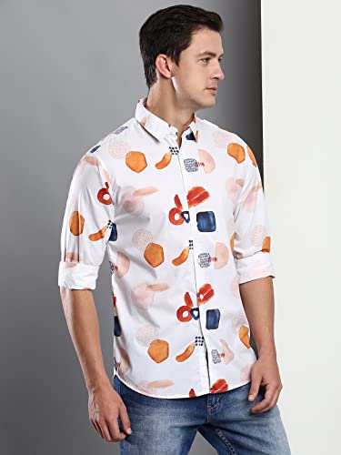 Image of Dennis Lingo Men's Printed Slim Fit Satin Casual Shirt with Spread Collar & Full Sleeves