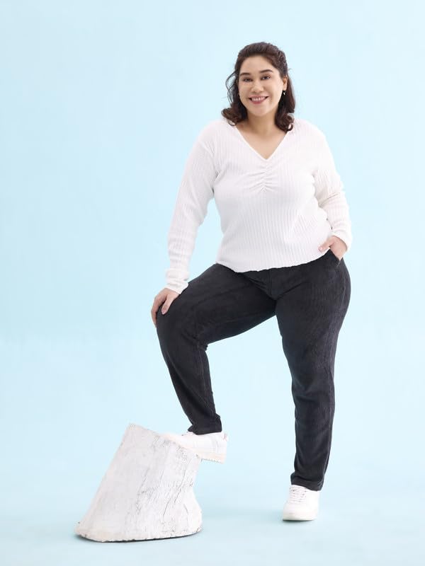 Image of GO COLORS Solid Corduroy Treggings for Women | Warmtech, Mid Rise, Side Pocket
