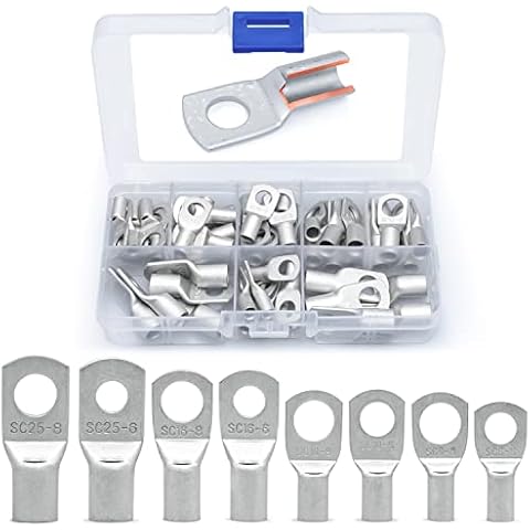 Wirefy 60 PCS Tinned Copper Wire Lugs Kit - Battery Lugs - Crimp Battery Cable Ends - Ring Terminals - 10-4 Gauge Cover