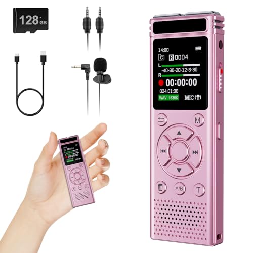 136GB Digital Voice Recorder with Playback,9000 Hours Audio Recording Device,Voice Activated Recorder with Noise Reduction,A-B Repeat,Mp3 Player & Password for Lectures Meeting/Classes/Interviews,Pink