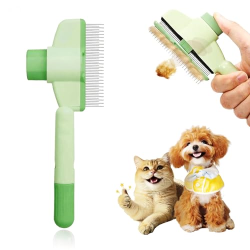 Fellblitz Bürste Katze, Fellblitzbürste, Flohkamm für Katzen & Hunde, Selbstreinigende Katzenbürste Mit AuslöSeknopf, Ideal für Langhaarkatzen...