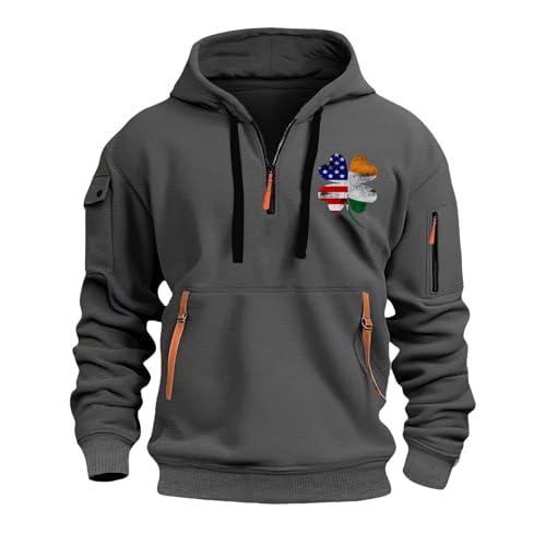 St Patricks Day Hoodies Mens Four Leaf Clover Graphic Pullover Irish American Flag Shamrock Sweatshirt Casual Shirt