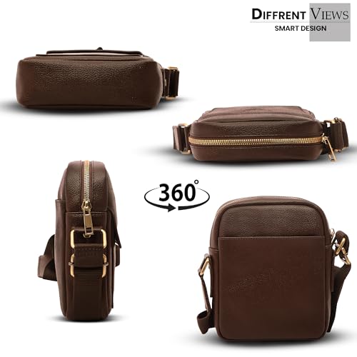 Image of REDHORNS Faux Leather Small Cross Body Sling Bag for Men & Women, 3 Zipper Pockets, Business Messenger Shoulder Bag for Travel, Outdoor, Office - 15X19X5 CM