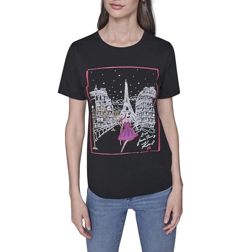Karl Lagerfeld Womens Short Sleeve Soft Everyday Logo T-Shirt Black Large