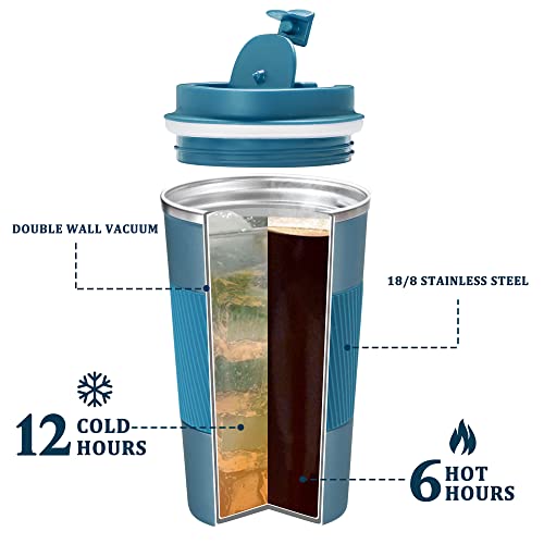 Coffee Travel Mug, 14Oz Double Walled Insulated Vacuum Coffee Tumbler With Leakproof Flip Insulated Coffee Mug, For Hot And Cold Water Coffee And Tea In Travel Car Office School Camping (Blue, 14Oz) #TOP2